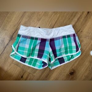 Green and Blue Athletic Shorts with Elastic Waistband